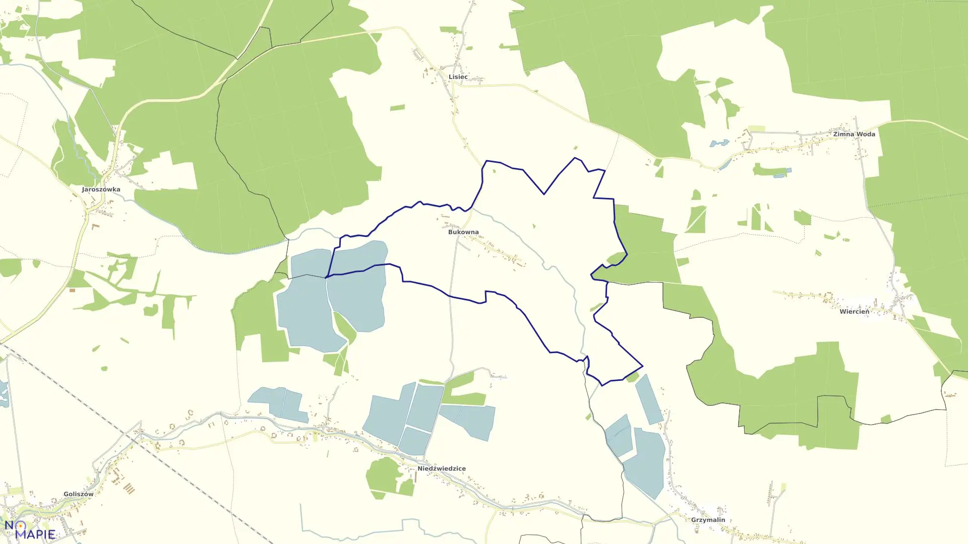 Mapa obrębu Bukowna w gminie Lubiń