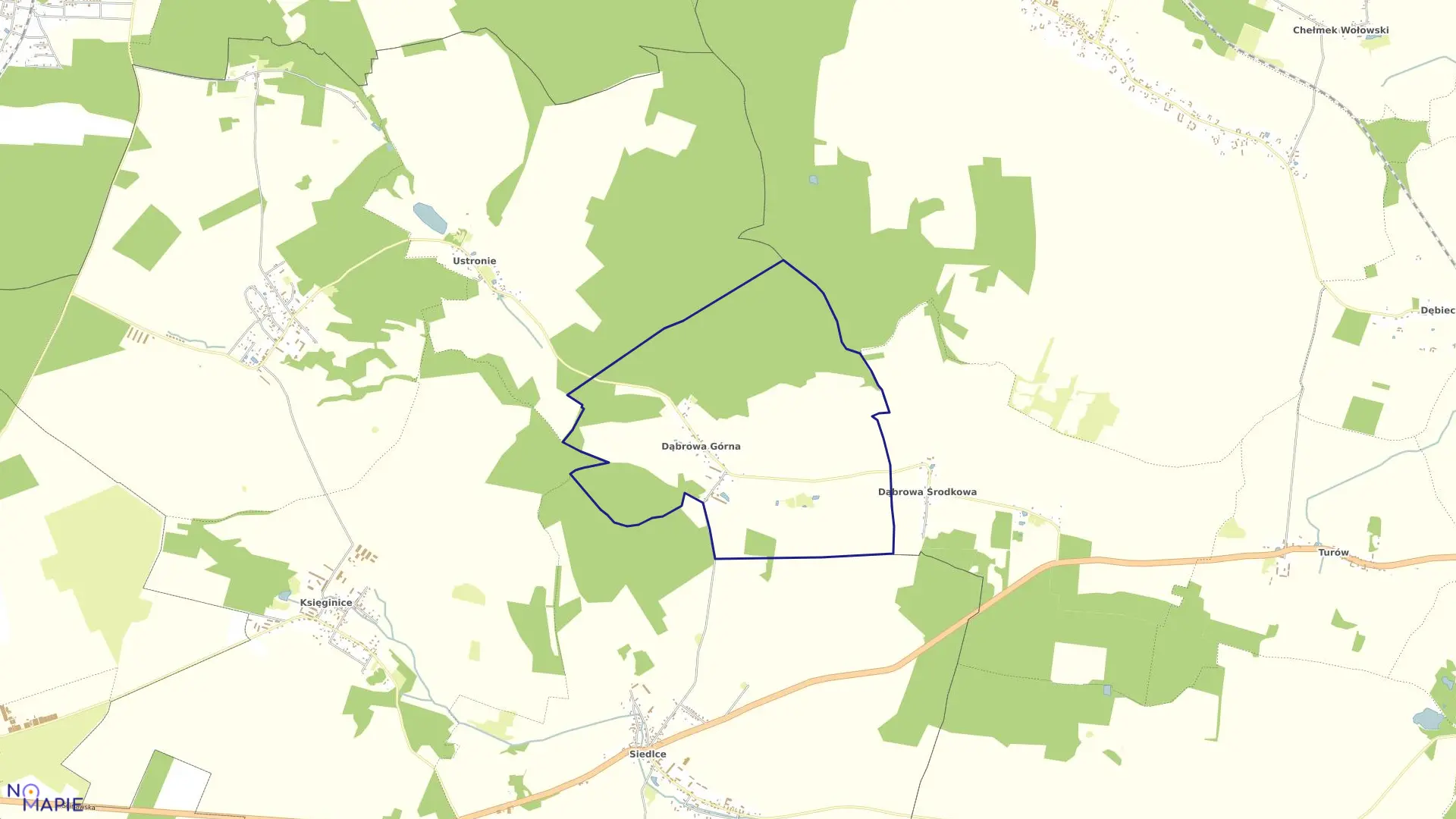 Mapa obrębu Dąbrowa Górna w gminie Lubiń