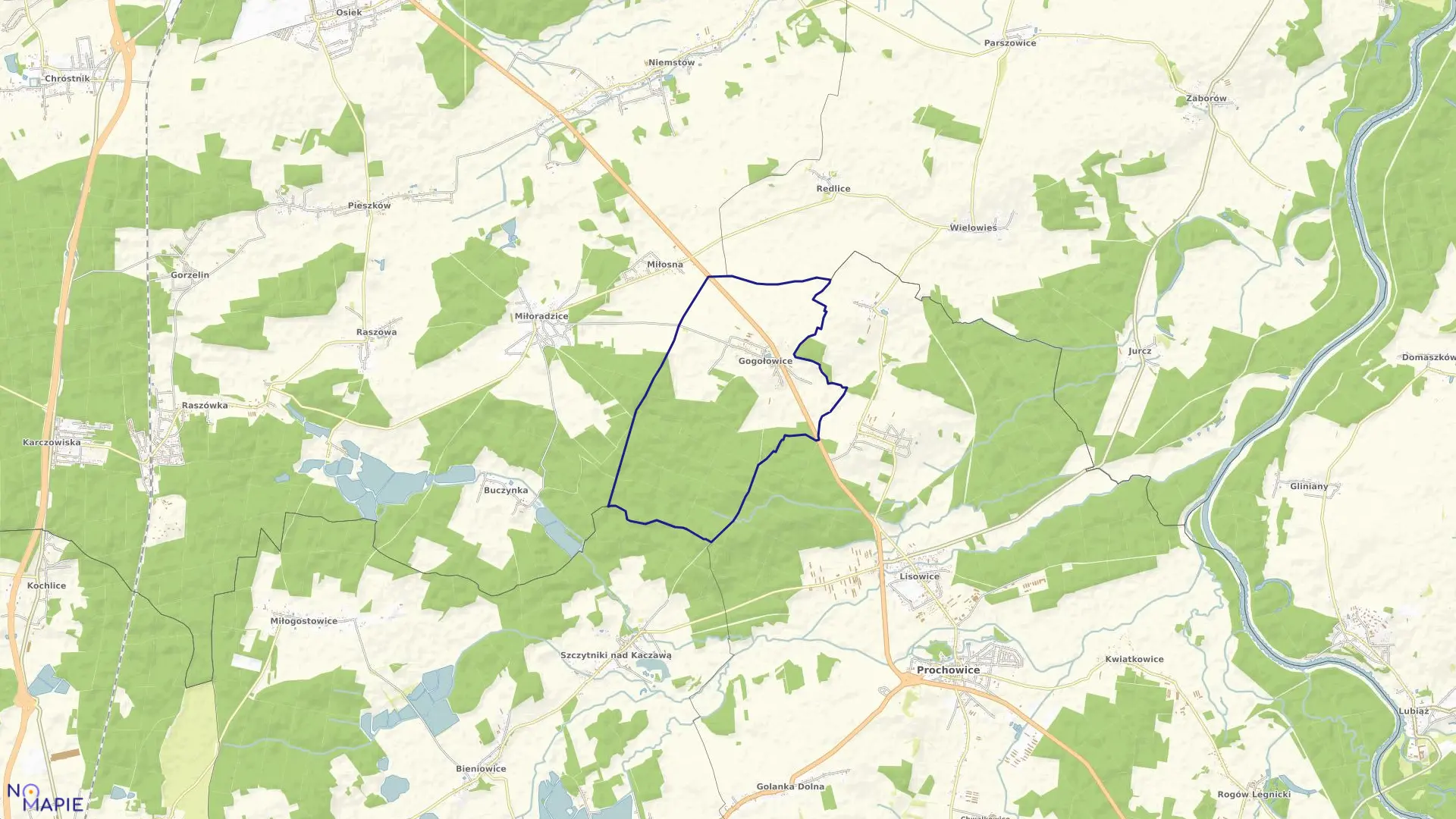 Mapa obrębu Gogołowice w gminie Lubiń