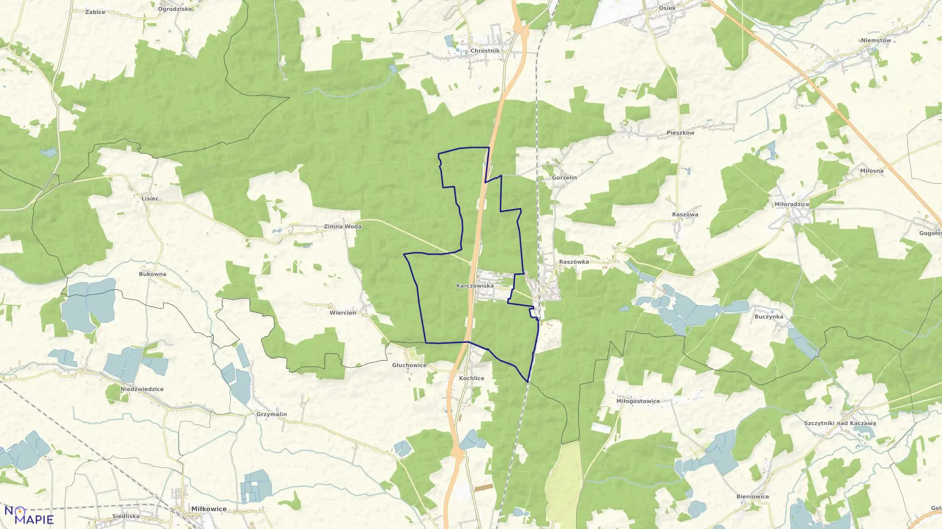 Mapa obrębu Karczowiska w gminie Lubiń