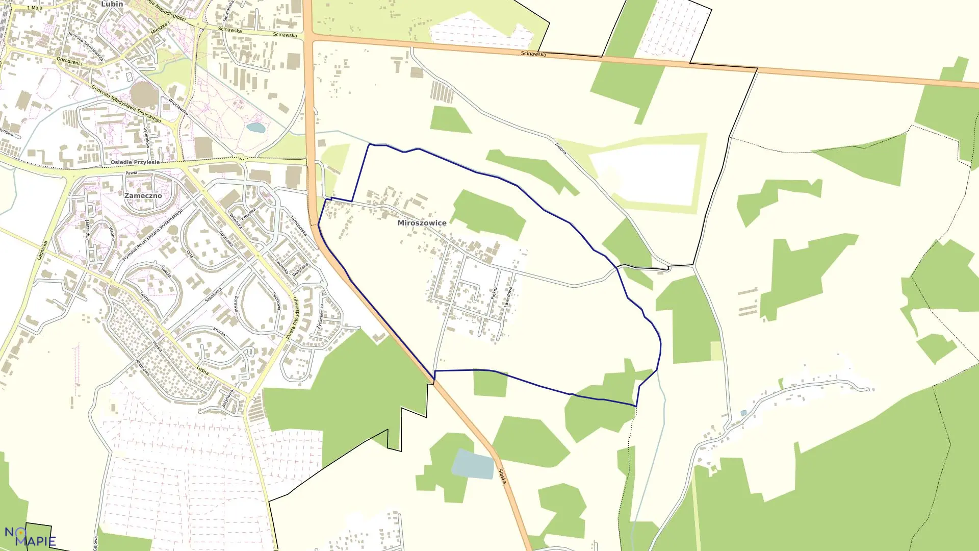 Mapa obrębu Miroszowice w gminie Lubiń