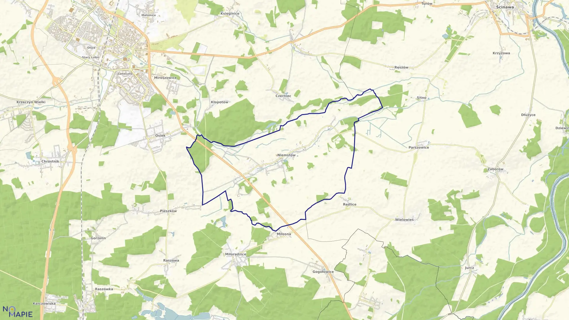 Mapa obrębu Niemstów w gminie Lubiń