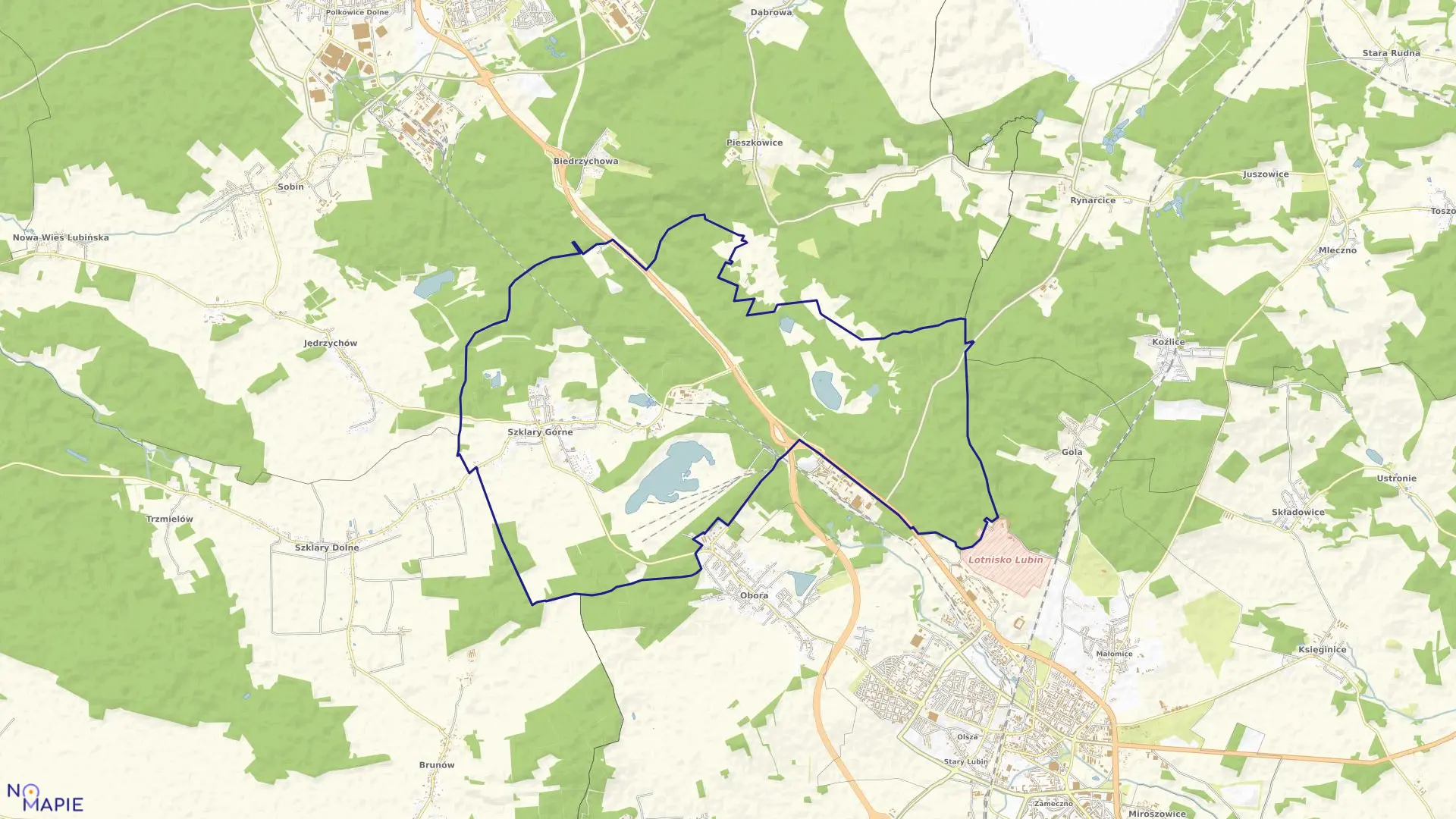 Mapa obrębu Szklary Górne w gminie Lubiń